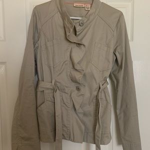 DKNY Jeans Khaki Ruffled Belted Jacket